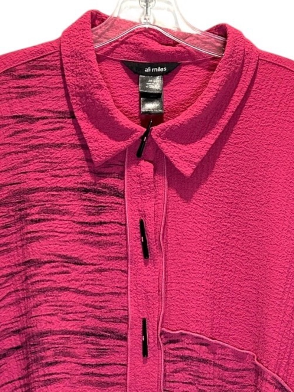 Ali Miles Fuchsia & Black Lagenlook Button-up Tunic w/ 3/4 Sleeves - Size 2X - Picture 4 of 9